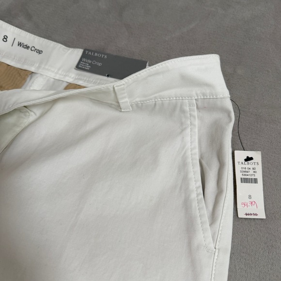 Talbots Wide Crop Pants Womens 8 White Wide Leg Cropped Trousers New - Picture 2 of 7